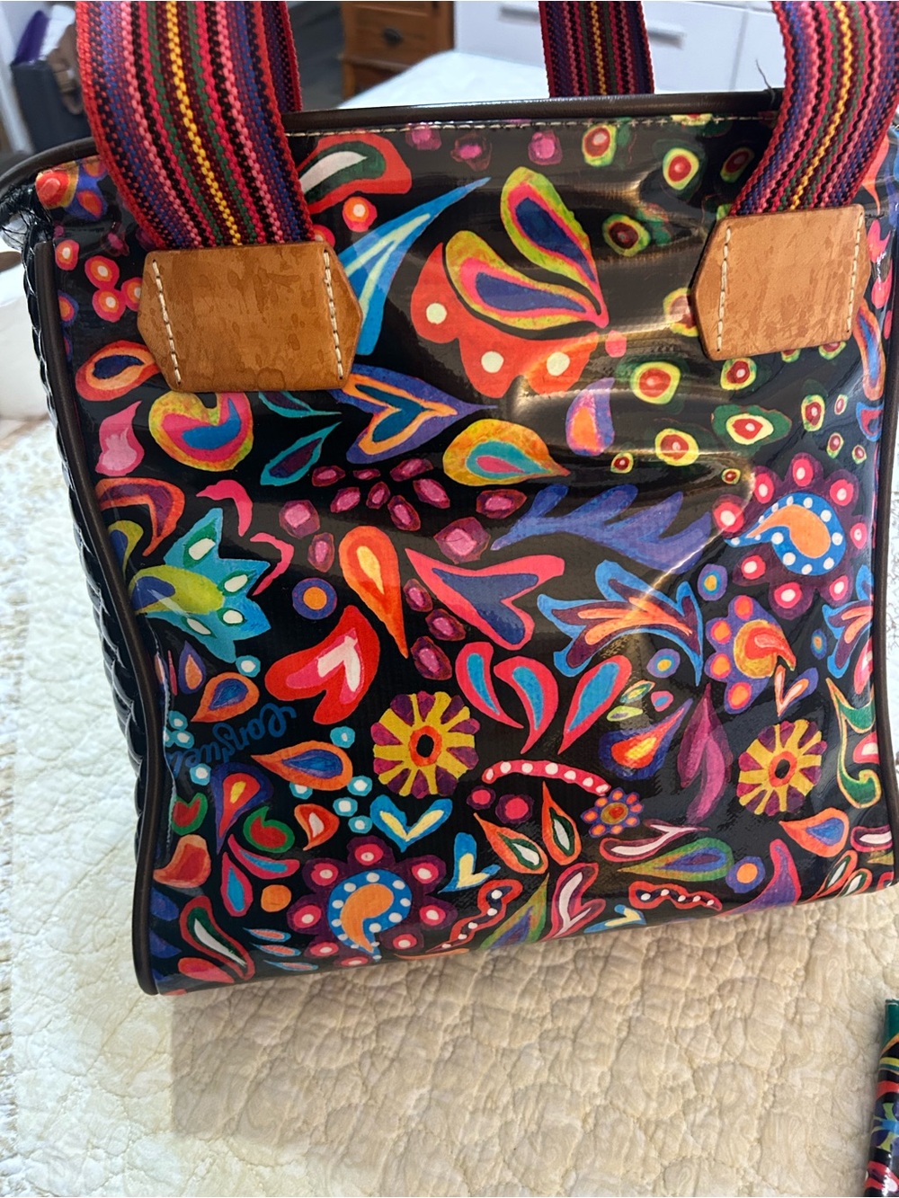 Angie classic tote Bag with Colorful, black Sides, plus donkey charm ($65 value)